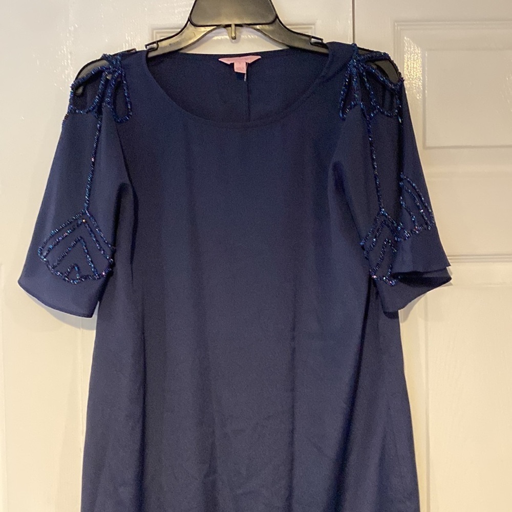 Lilly Pulitzer size small navy dress w beaded should accents - Picture 2 of 5